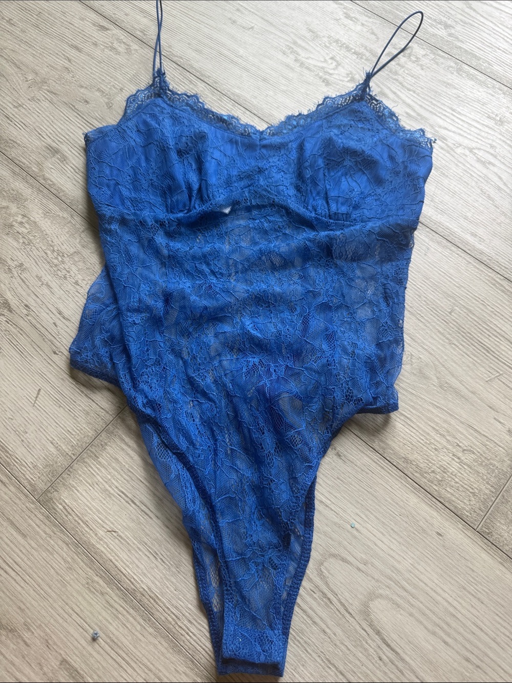 Lace Sheer Chemise Bodysuit in Royal Blue